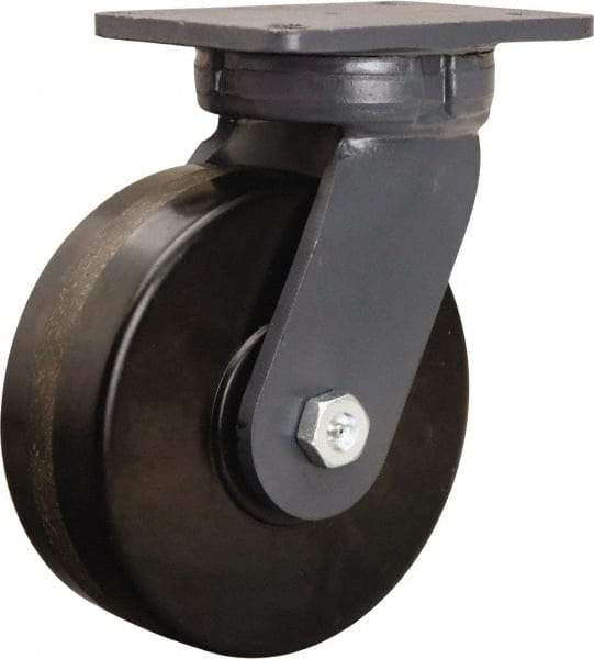 Hamilton - 8" Diam x 3" Wide x 10-1/2" OAH Top Plate Mount Swivel Caster - Phenolic, 3,000 Lb Capacity, Straight Roller Bearing, 5-1/4 x 7-1/4" Plate - Makers Industrial Supply