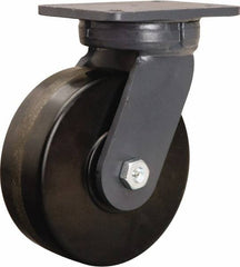 Hamilton - 8" Diam x 3" Wide x 10-1/2" OAH Top Plate Mount Swivel Caster - Phenolic, 3,000 Lb Capacity, Tapered Roller Bearing, 5-1/4 x 7-1/4" Plate - Makers Industrial Supply