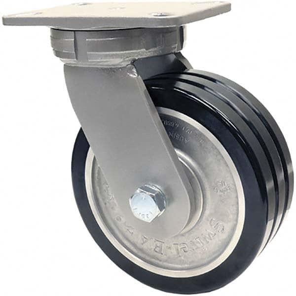 Swivel Top Plate Caster: Polyurethane on Aluminum, 8″ Wheel Dia, 3″ Wheel Width, 4,960 lb Capacity, 10-1/2″ OAH 7.25″ Plate Length, 5.25″ Plate Width, Non-Marking