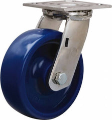 Hamilton - 6" Diam x 2" Wide x 7-1/2" OAH Top Plate Mount Swivel Caster - Polyurethane, 800 Lb Capacity, Delrin Bearing, 3-3/4 x 4-1/2" Plate - Makers Industrial Supply