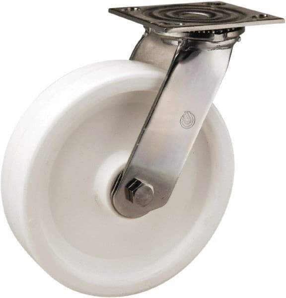 Hamilton - 8" Diam x 2" Wide x 9-1/2" OAH Top Plate Mount Swivel Caster - Polyolefin, 800 Lb Capacity, Delrin Bearing, 3-3/4 x 4-1/2" Plate - Makers Industrial Supply