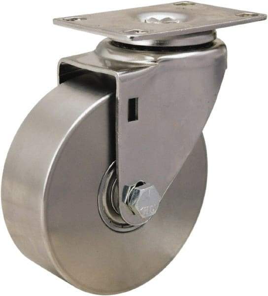 Hamilton - 4" Diam x 1-3/8" Wide x 5-1/8" OAH Top Plate Mount Swivel Caster - Forged Steel, 325 Lb Capacity, Delrin Bearing, 2-3/8 x 3-5/8" Plate - Makers Industrial Supply