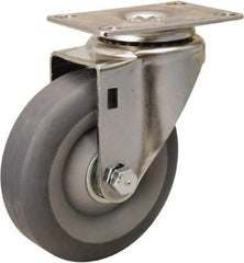 Hamilton - 4" Diam x 1-3/8" Wide x 5-1/8" OAH Top Plate Mount Swivel Caster - Rubber Mold on Polyolefin, 250 Lb Capacity, Delrin Bearing, 2-3/8 x 3-5/8" Plate - Makers Industrial Supply