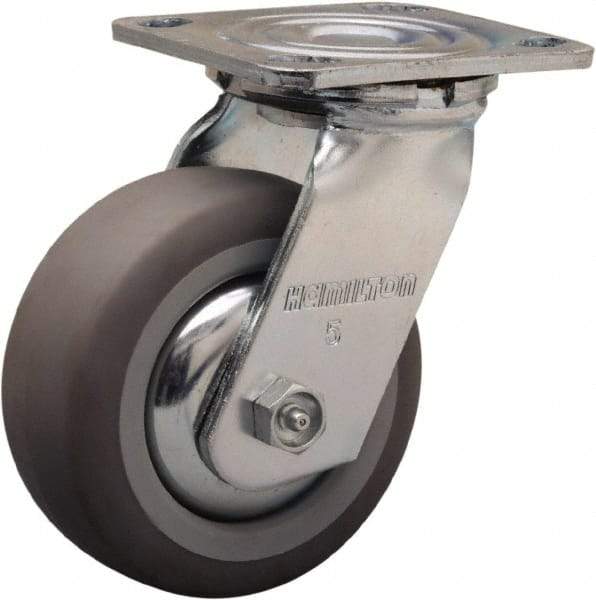 Hamilton - 5" Diam x 2" Wide x 6-1/2" OAH Top Plate Mount Swivel Caster - Rubber Mold on Polyolefin, 350 Lb Capacity, Straight Roller Bearing, 4 x 4-1/2" Plate - Makers Industrial Supply