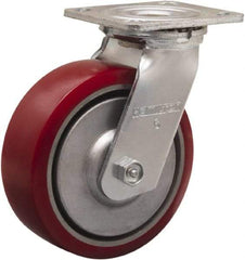 Hamilton - 6" Diam x 2" Wide x 7-1/2" OAH Top Plate Mount Swivel Caster - Polyurethane on Aluminum, 900 Lb Capacity, Straight Roller Bearing, 4 x 4-1/2" Plate - Makers Industrial Supply