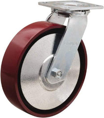 Hamilton - 8" Diam x 2" Wide x 9-1/2" OAH Top Plate Mount Swivel Caster - Cast Iron, 900 Lb Capacity, Sealed Precision Ball Bearing, 4 x 4-1/2" Plate - Makers Industrial Supply