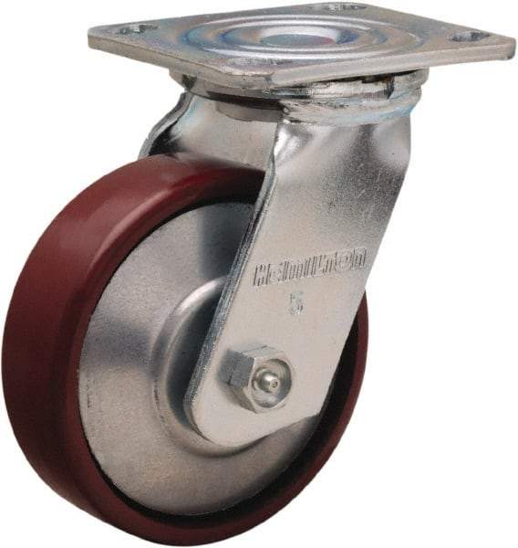 Hamilton - 5" Diam x 1-1/2" Wide x 6-1/2" OAH Top Plate Mount Swivel Caster - Cast Iron, 750 Lb Capacity, Straight Roller Bearing, 4 x 4-1/2" Plate - Makers Industrial Supply