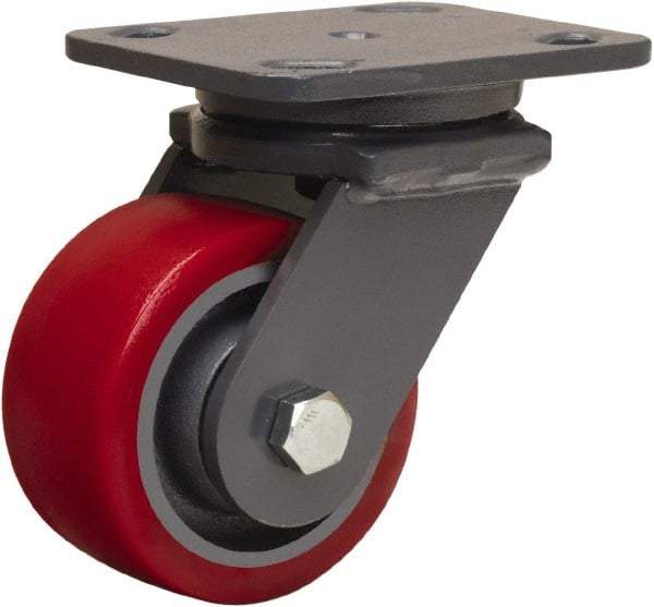 Hamilton - 4" Diam x 2" Wide x 5-5/8" OAH Top Plate Mount Swivel Caster - Polyurethane Mold onto Cast Iron Center, 900 Lb Capacity, Sealed Precision Ball Bearing, 4 x 5" Plate - Makers Industrial Supply