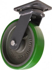 Hamilton - 8" Diam x 2" Wide x 9-1/2" OAH Top Plate Mount Swivel Caster - Polyurethane Mold onto Cast Iron Center, 1,500 Lb Capacity, Tapered Roller Bearing, 4 x 5" Plate - Makers Industrial Supply