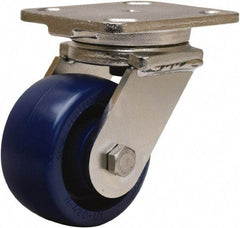 Hamilton - 4" Diam x 2" Wide x 5-5/8" OAH Top Plate Mount Swivel Caster - Polyurethane, 750 Lb Capacity, Stainless Steel Double Shielded Precision Ball Bearing, 4 x 5" Plate - Makers Industrial Supply