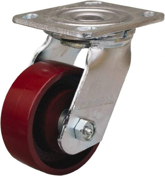 Hamilton - 4" Diam x 1-1/2" Wide x 5-5/8" OAH Top Plate Mount Swivel Caster - Cast Iron, 550 Lb Capacity, Straight Roller Bearing, 4 x 4-1/2" Plate - Makers Industrial Supply