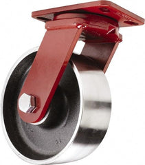 Hamilton - 8" Diam x 3" Wide x 10-1/4" OAH Top Plate Mount Swivel Caster - Forged Steel, 3,200 Lb Capacity, Sealed Precision Ball Bearing, 4-1/2 x 6-1/2" Plate - Makers Industrial Supply