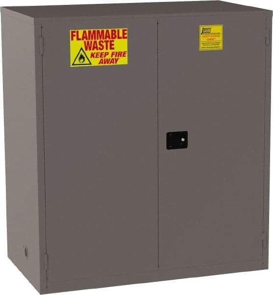 Jamco - 2 Door, 1 Shelf, Yellow Steel Double Wall Safety Cabinet for Flammable and Combustible Liquids - 65" High x 34" Wide x 59" Deep, Manual Closing Door, 3 Point Key Lock, 120 Gal Capacity - Makers Industrial Supply