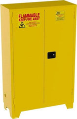 Jamco - 2 Door, 2 Shelf, Yellow Steel Double Wall Safety Cabinet for Flammable and Combustible Liquids - 70" High x 18" Wide x 43" Deep, Self Closing Door, 3 Point Key Lock, 45 Gal Capacity - Makers Industrial Supply