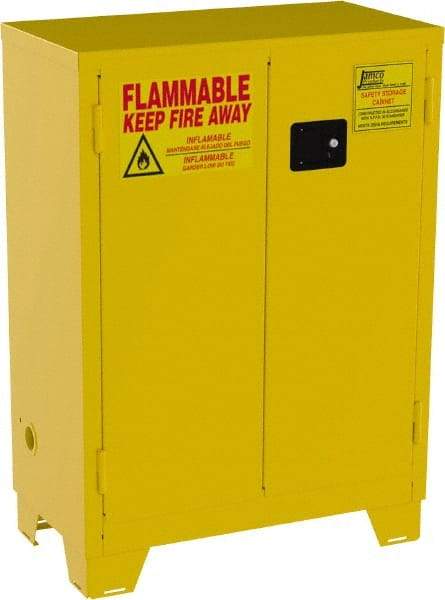 Jamco - 2 Door, 2 Shelf, Yellow Steel Double Wall Safety Cabinet for Flammable and Combustible Liquids - 49" High x 18" Wide x 34" Deep, Self Closing Door, 3 Point Key Lock, 28 Gal Capacity - Makers Industrial Supply