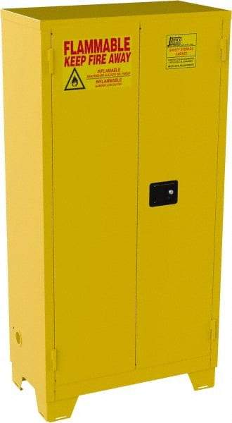 Jamco - 2 Door, 3 Shelf, Yellow Steel Double Wall Safety Cabinet for Flammable and Combustible Liquids - 70" High x 18" Wide x 34" Deep, Manual Closing Door, 3 Point Key Lock, 44 Gal Capacity - Makers Industrial Supply