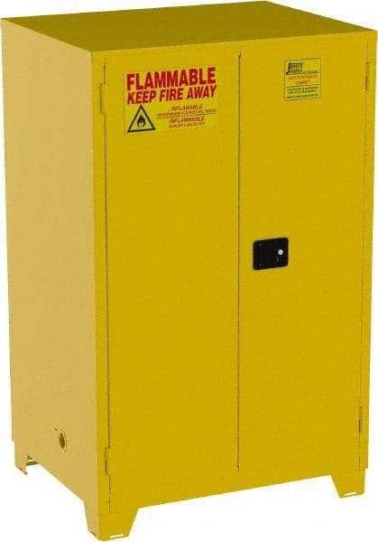 Jamco - 2 Door, 2 Shelf, Yellow Steel Double Wall Safety Cabinet for Flammable and Combustible Liquids - 70" High x 34" Wide x 43" Deep, Manual Closing Door, 3 Point Key Lock, 90 Gal Capacity - Makers Industrial Supply