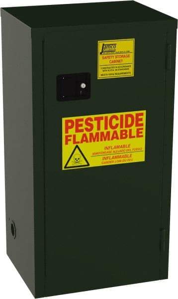 Jamco - 1 Door, 2 Shelf, Green Steel Double Wall Safety Cabinet for Flammable and Combustible Liquids - 44" High x 18" Wide x 23" Deep, Manual Closing Door, 3 Point Key Lock, 18 Gal Capacity - Makers Industrial Supply