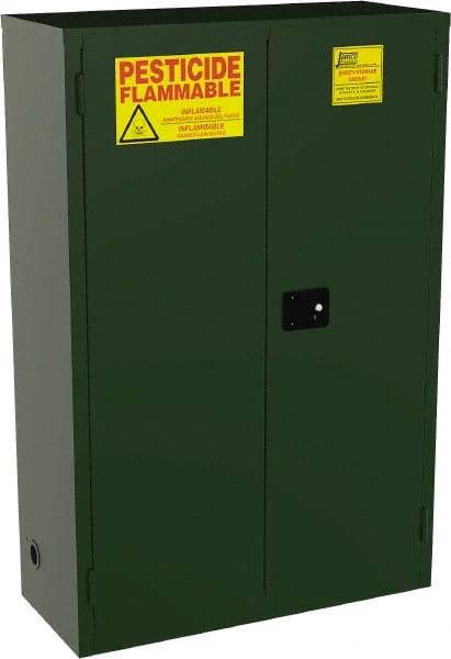 Jamco - 2 Door, 2 Shelf, Green Steel Double Wall Safety Cabinet for Flammable and Combustible Liquids - 44" High x 18" Wide x 43" Deep, Self Closing Door, 3 Point Key Lock, 45 Gal Capacity - Makers Industrial Supply