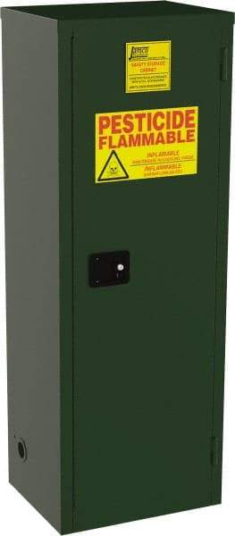 Jamco - 1 Door, 3 Shelf, Green Steel Double Wall Safety Cabinet for Flammable and Combustible Liquids - 65" High x 18" Wide x 23" Deep, Self Closing Door, 3 Point Key Lock, 24 Gal Capacity - Makers Industrial Supply