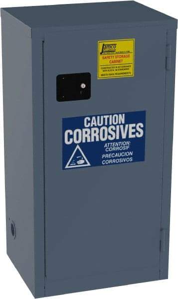 Jamco - 1 Door, 2 Shelf, Blue Steel Double Wall Safety Cabinet for Flammable and Combustible Liquids - 44" High x 18" Wide x 23" Deep, Manual Closing Door, 3 Point Key Lock, 18 Gal Capacity - Makers Industrial Supply