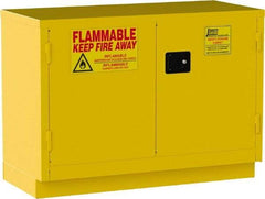 Jamco - 2 Door, 1 Shelf, Yellow Steel Double Wall Safety Cabinet for Flammable and Combustible Liquids - 35" High x 22" Wide x 48" Deep, Manual Closing Door, 3 Point Key Lock, 30 Gal Capacity - Makers Industrial Supply