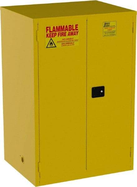 Jamco - 2 Door, 2 Shelf, Yellow Steel Double Wall Safety Cabinet for Flammable and Combustible Liquids - 65" High x 34" Wide x 43" Deep, Self Closing Door, 3 Point Key Lock, 90 Gal Capacity - Makers Industrial Supply