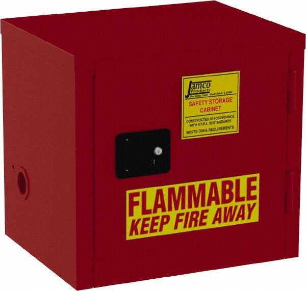 Jamco - 1 Door, 1 Shelf, Red Steel Double Wall Safety Cabinet for Flammable and Combustible Liquids - 22" High x 18" Wide x 23" Deep, Manual Closing Door, 3 Point Key Lock, 12 Gal Capacity - Makers Industrial Supply