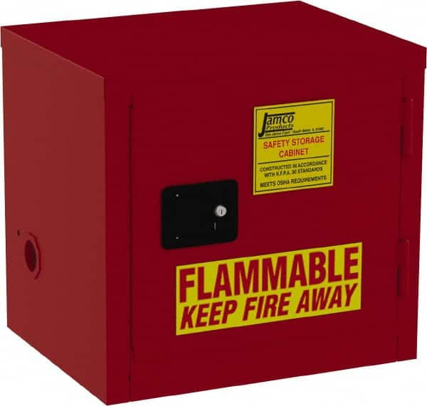 Jamco - 1 Door, 1 Shelf, Red Steel Double Wall Safety Cabinet for Flammable and Combustible Liquids - 22" High x 18" Wide x 23" Deep, Self Closing Door, 3 Point Key Lock, 12 Gal Capacity - Makers Industrial Supply