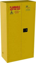 Jamco - 2 Door, 3 Shelf, Yellow Steel Double Wall Safety Cabinet for Flammable and Combustible Liquids - 65" High x 18" Wide x 34" Deep, Manual Closing Door, 3 Point Key Lock, 44 Gal Capacity - Makers Industrial Supply