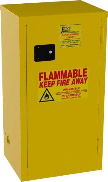 Jamco - 1 Door, 2 Shelf, Yellow Steel Double Wall Safety Cabinet for Flammable and Combustible Liquids - 44" High x 23" Wide x 18" Deep, Self Closing Door, 3 Point Key Lock, 18 Gal Capacity - Makers Industrial Supply