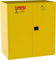 Jamco - 2 Door, 2 Shelf, Yellow Steel Double Wall Safety Cabinet for Flammable and Combustible Liquids - 65" High x 34" Wide x 59" Deep, Manual Closing Door, 3 Point Key Lock, 120 Gal Capacity - Makers Industrial Supply