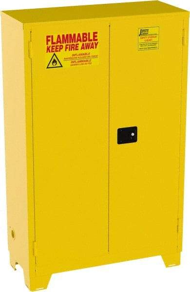 Jamco - 2 Door, 2 Shelf, Yellow Steel Double Wall Safety Cabinet for Flammable and Combustible Liquids - 70" High x 43" Wide x 18" Deep, Manual Closing Door, 3 Point Key Lock, 45 Gal Capacity - Makers Industrial Supply