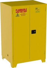 Jamco - 2 Door, 2 Shelf, Yellow Steel Double Wall Safety Cabinet for Flammable and Combustible Liquids - 70" High x 34" Wide x 43" Deep, Self Closing Door, 3 Point Key Lock, 90 Gal Capacity - Makers Industrial Supply