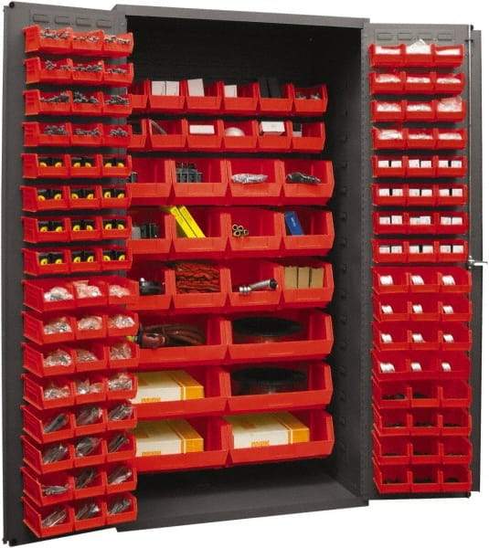 Durham - 126 Bin Storage Cabinet - Steel, 36" Wide x 24" Deep x 72" High, Red - Makers Industrial Supply