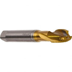 Emuge - M10x1.50 Metric 3 Flute 6H Modified Bottoming Spiral Flute Tap - Cobalt, TiN Finish, 100mm OAL, Right Hand Flute, Right Hand Thread, Series Rekord DF - Makers Industrial Supply