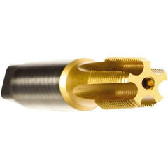 Emuge - 3/4-14 NPTF Thread, 6 Flute Standard Pipe Tap - 5.512" OAL, 1.38" Thread Length, 29/32" Shank Diam, TiN Finish, Cobalt - Exact Industrial Supply