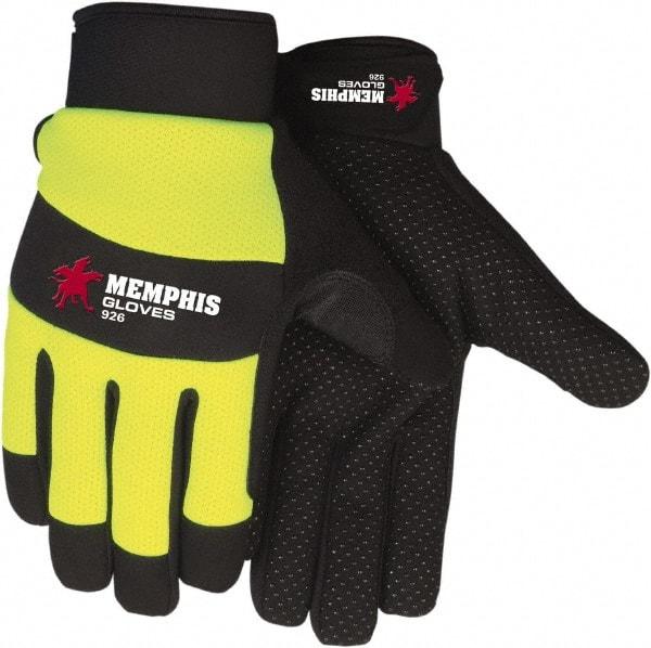 MCR Safety - Size S Leather General Protection Work Gloves - For Work & Driver, Uncoated, Adjustable Closure Cuff, Black/Hi-Vis Lime, Paired - Makers Industrial Supply