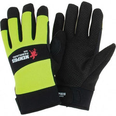 MCR Safety - Size L Leather General Protection Work Gloves - For Work & Driver, Uncoated, Adjustable Closure Cuff, Black/Hi-Vis Lime, Paired - Makers Industrial Supply