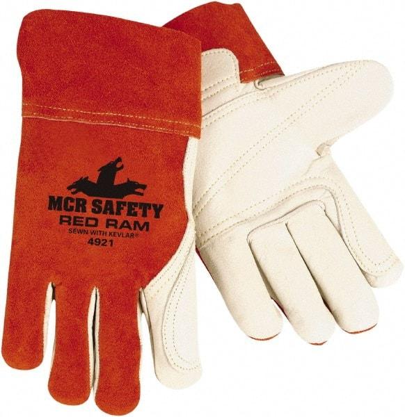 MCR Safety - Size S Unlined Cowhide Welding Glove - White/Red, Pair - Makers Industrial Supply