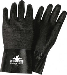 MCR Safety - Size L (9), 12" Long, 70 mil Thick, Supported, Neoprene Chemical Resistant Gloves - Smooth Finish, Interlock Fabric Lined, Black - Makers Industrial Supply