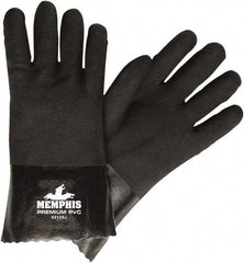 MCR Safety - Size L (9), 12" Long, 28 mil Thick, Supported, PVC Chemical Resistant Gloves - Textured Finish, Jersey Lined, Black - Makers Industrial Supply