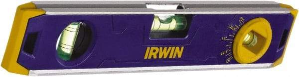 Irwin - Magnetic 9" Long 3 Vial Torpedo Level - Aluminum, Blue, 1 Level, 1 Plumb & 1 Vari-Pitch Vials - Makers Industrial Supply