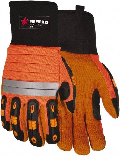 MCR Safety - Size 2XL Synthetic Blend General Protection Work Gloves - For Work & Driver, Uncoated, Slip-On Cuff, Black/Hi-Vis Orange, Paired - Makers Industrial Supply