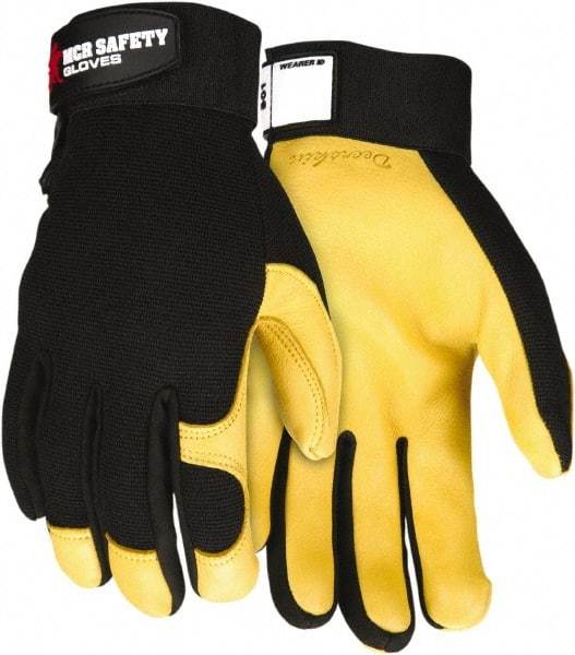 MCR Safety - Size L Deerskin General Protection Work Gloves - For Work & Driver, Uncoated, Hook & Loop Cuff, Black/Yellow, Paired - Makers Industrial Supply