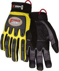 MCR Safety - Size XL Work Gloves - Adjustable Closure Cuff, Yellow Hi-Vis, Gray Leather, Red Logo, Hi-Vis Yellow Fabric, Paired - Makers Industrial Supply