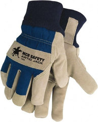 MCR Safety - Size S Pigskin General Protection Work Gloves - For Work & Driver, Uncoated, Knit Wrist Cuff, Blue/Natural, Paired - Makers Industrial Supply