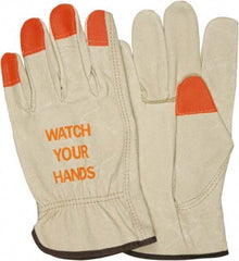 MCR Safety - Size L General Protection Work Gloves - For Work & Driver, Uncoated, Beige/Orange, Paired - Makers Industrial Supply