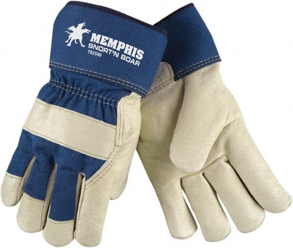 MCR Safety - Size XL Pigskin General Protection Work Gloves - For Work & Driver, Uncoated, Safety Cuff, Cream/Blue, Paired - Makers Industrial Supply