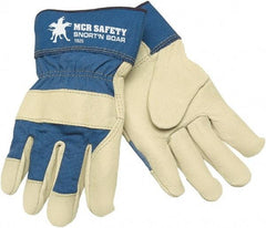 MCR Safety - Size S Pigskin General Protection Work Gloves - For Work & Driver, Uncoated, Safety Cuff, Cream/Blue, Paired - Makers Industrial Supply